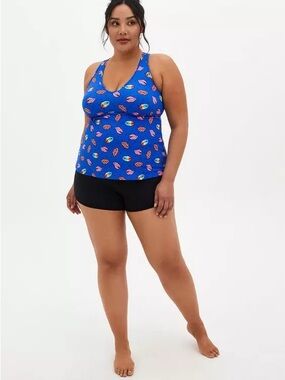 Torrid Blue Rainbow Lips Print Wireless Racerback Tankini Top Size 1 1X 14-16